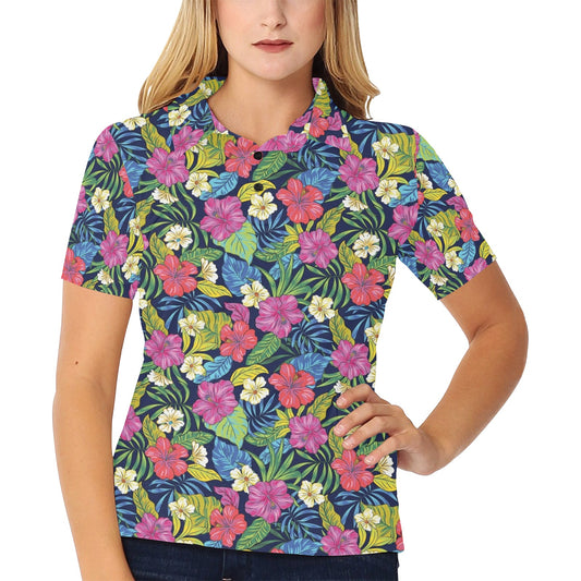 Hibiscus Print Design LKS3010 Women's Polo Shirt