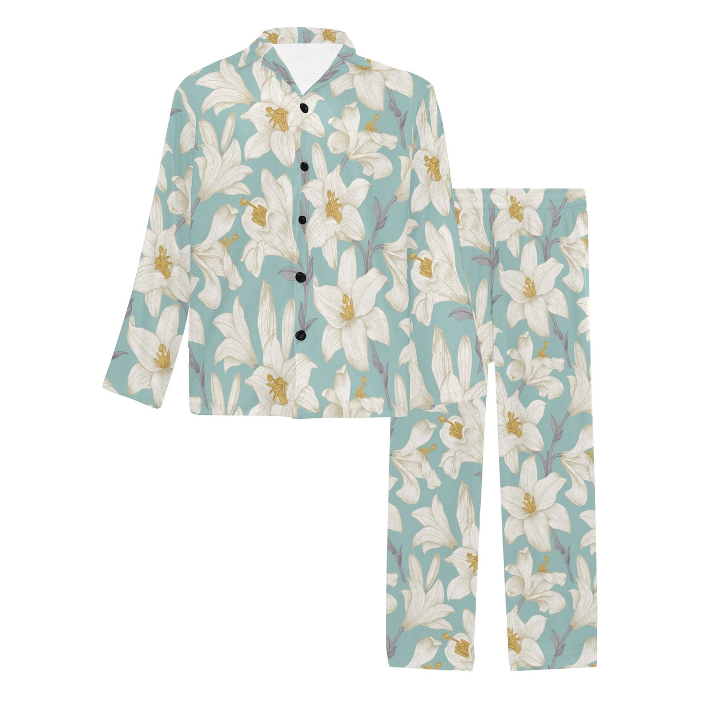 Lily Pattern Print Design 02 Men's Long Pajama Set