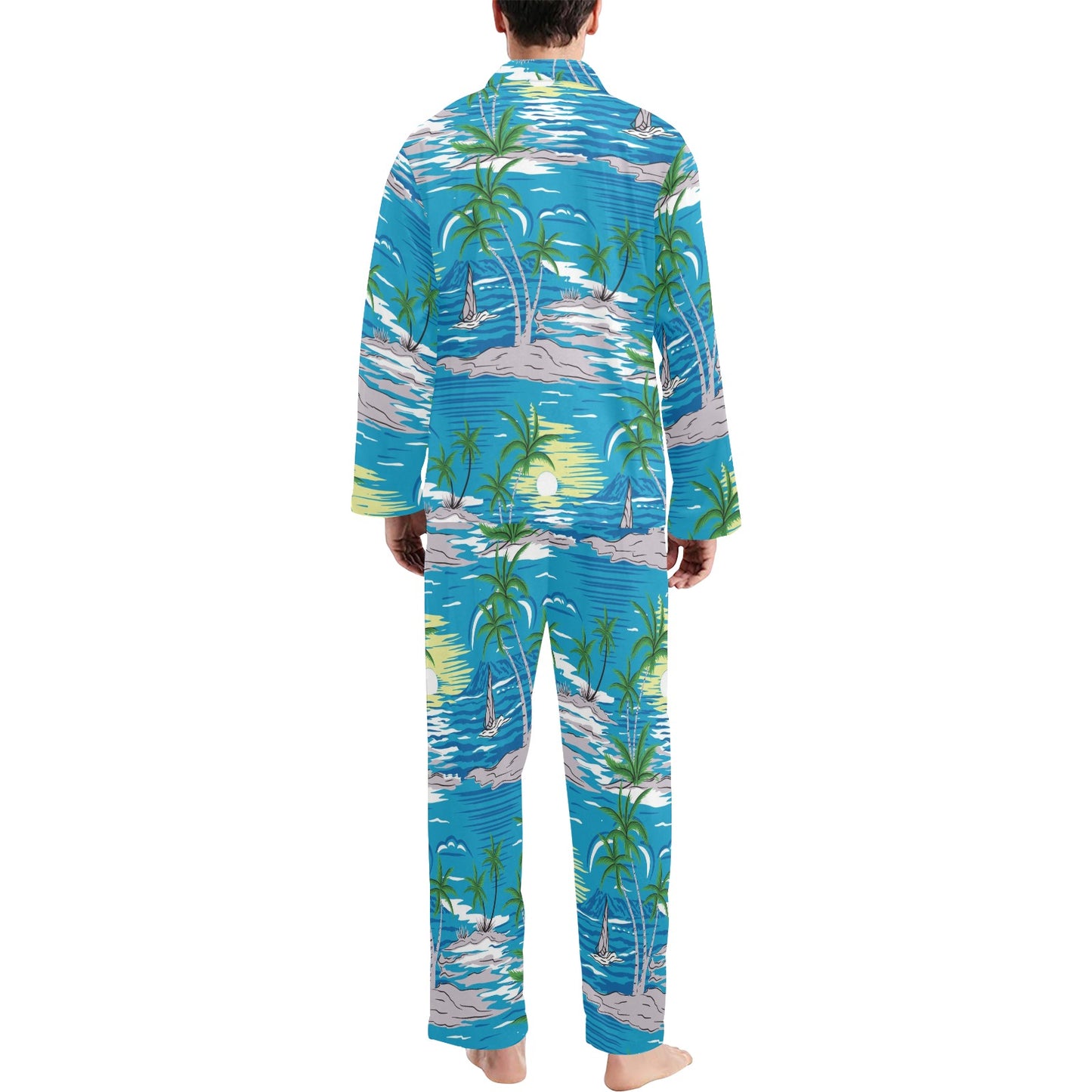Palm Tree Beach Men's Long Pajama Set
