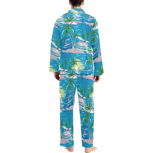 Palm Tree Beach Men's Long Pajama Set