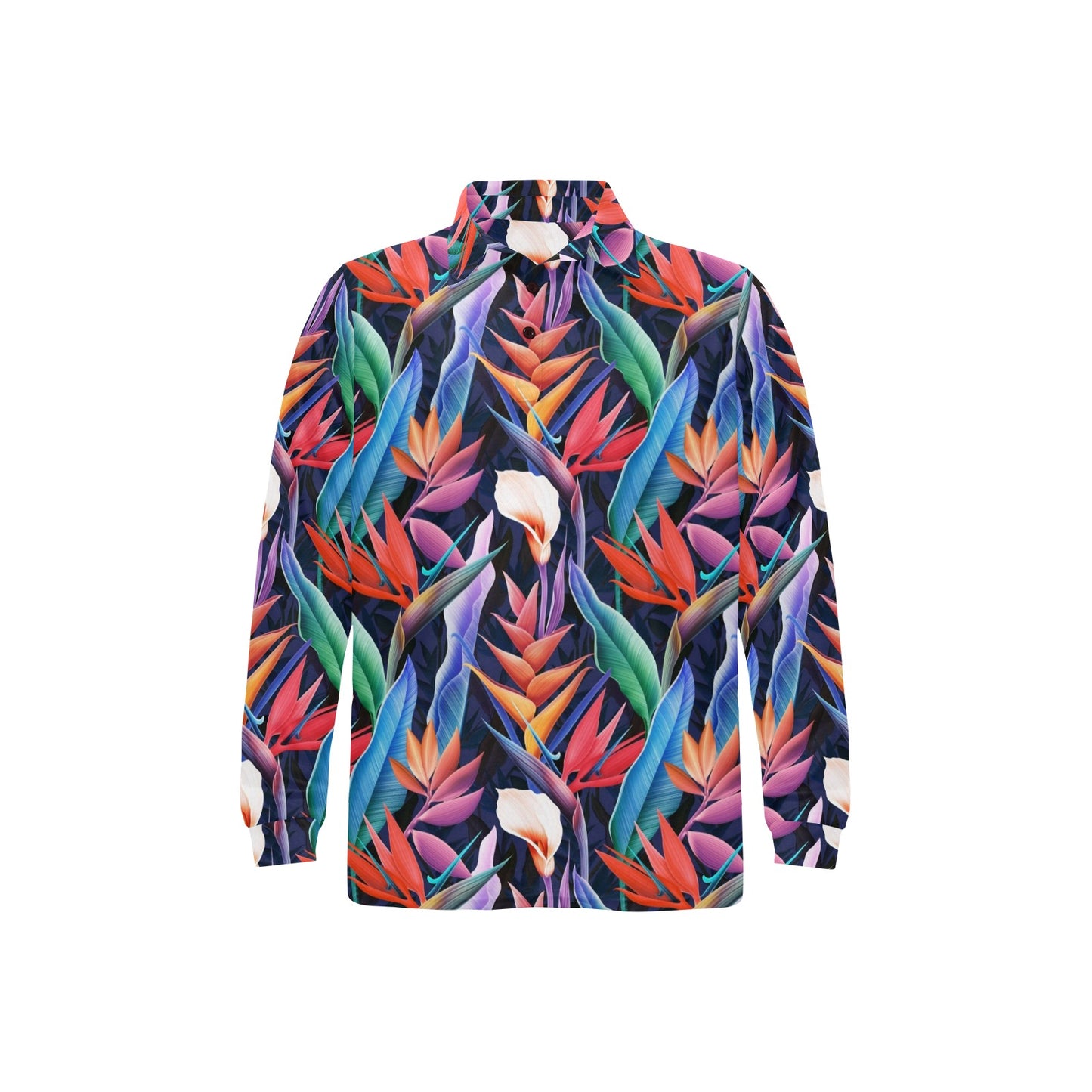 Tropical Flower Pattern Print Design TF023 Long Sleeve Polo Shirt For Men's