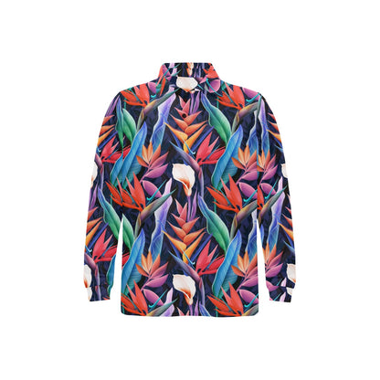 Tropical Flower Pattern Print Design TF023 Long Sleeve Polo Shirt For Men's