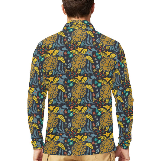 Sea Turtle Pattern Print Design T03 Long Sleeve Polo Shirt For Men's
