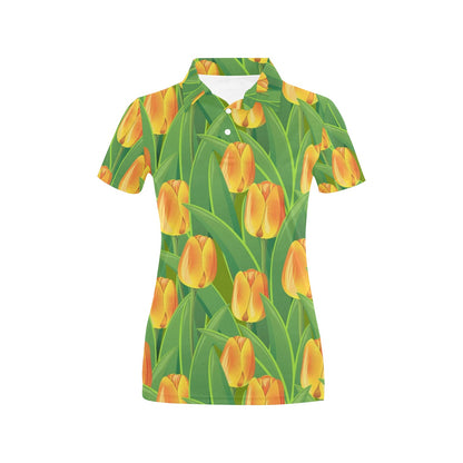 Tulip Orange Pattern Print Design TP07 Women's Polo Shirt