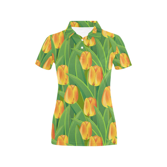 Tulip Orange Pattern Print Design TP07 Women's Polo Shirt