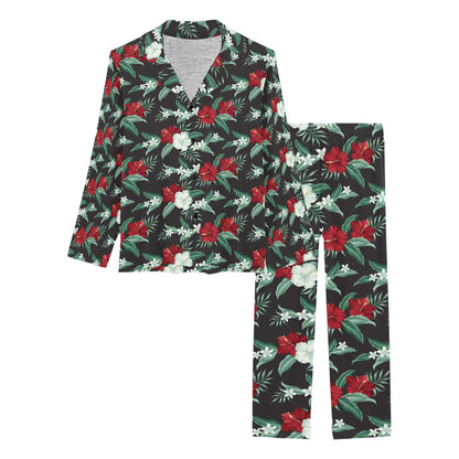 Tropical Flower Print Design LKS303 Women's Long Pajama Set