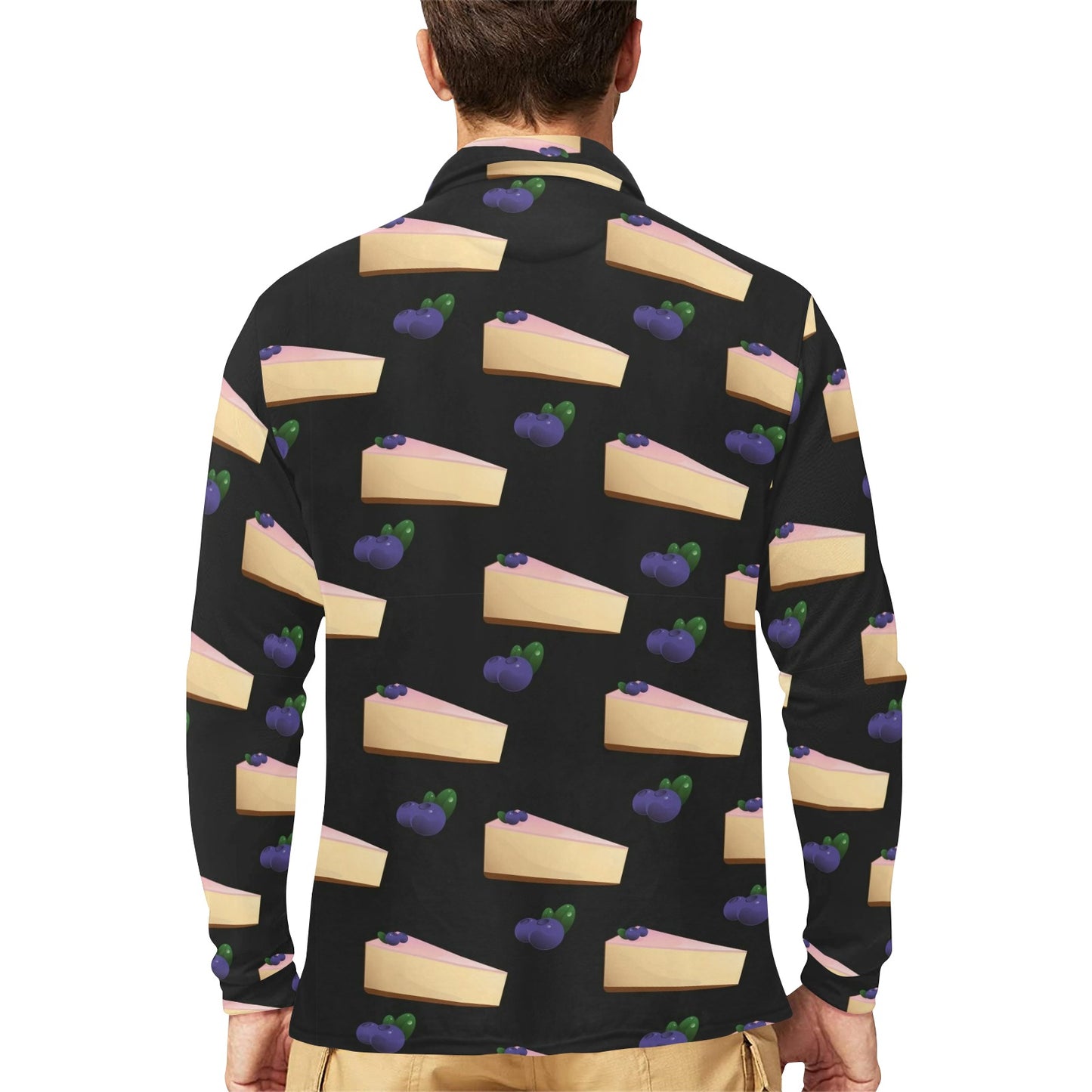 Cheesecake blueberry Pattern Print Design CK01 Long Sleeve Polo Shirt For Men's