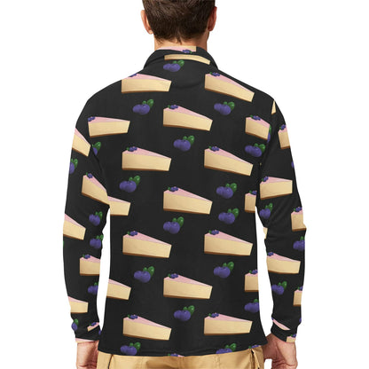 Cheesecake blueberry Pattern Print Design CK01 Long Sleeve Polo Shirt For Men's