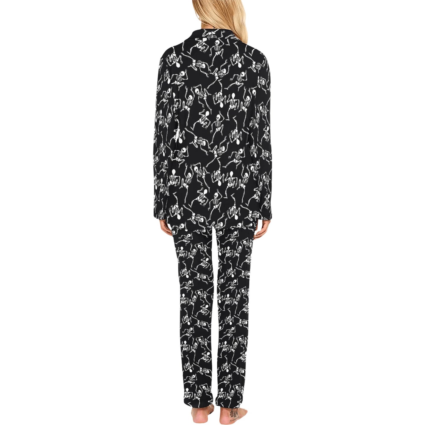 Skeleton Style Print Women's Long Pajama Set