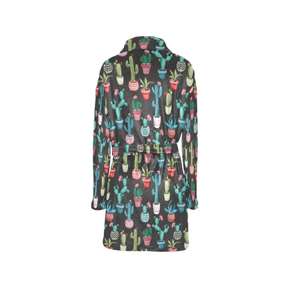 Cactus Pattern Print Design 02 Women's Fleece Robe