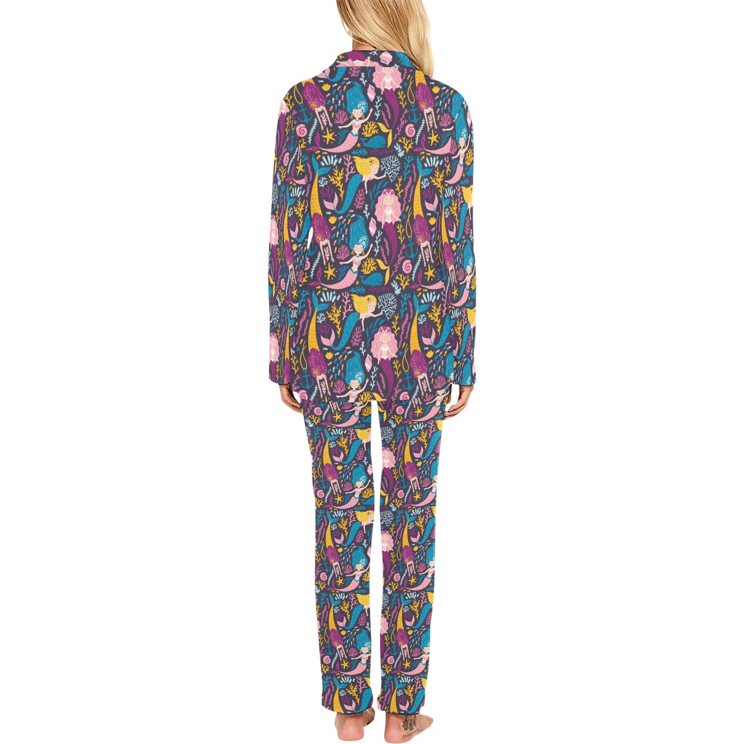 Mermaid Pattern Print Design 08 Women's Long Pajama Set
