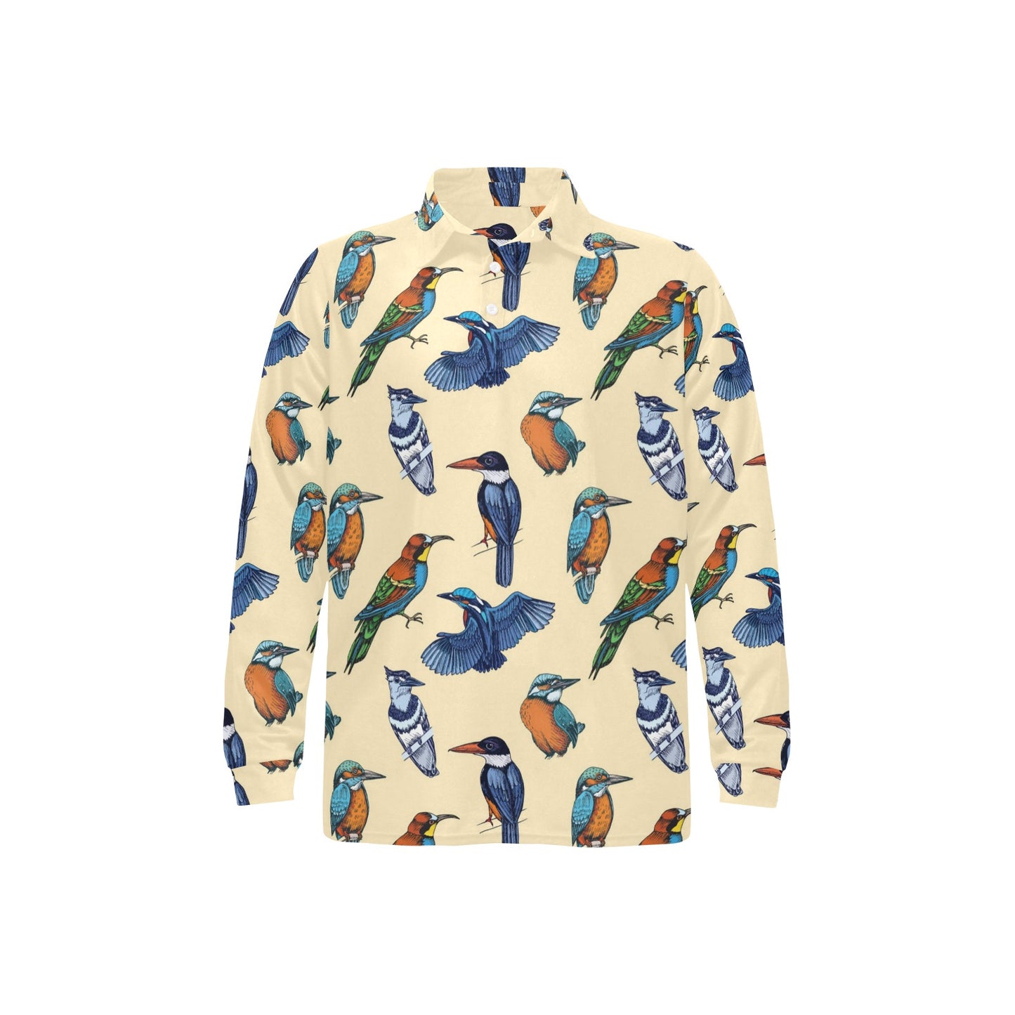 Kingfisher Bird Pattern Print Design 04 Long Sleeve Polo Shirt For Men's