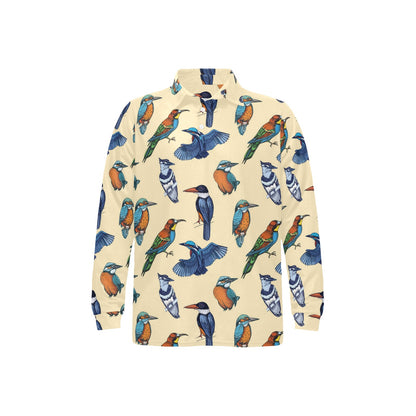 Kingfisher Bird Pattern Print Design 04 Long Sleeve Polo Shirt For Men's