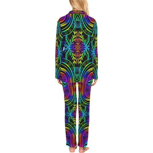 Neon Trible Rainbow Pattern Print Design A01 Women's Long Pajama Set