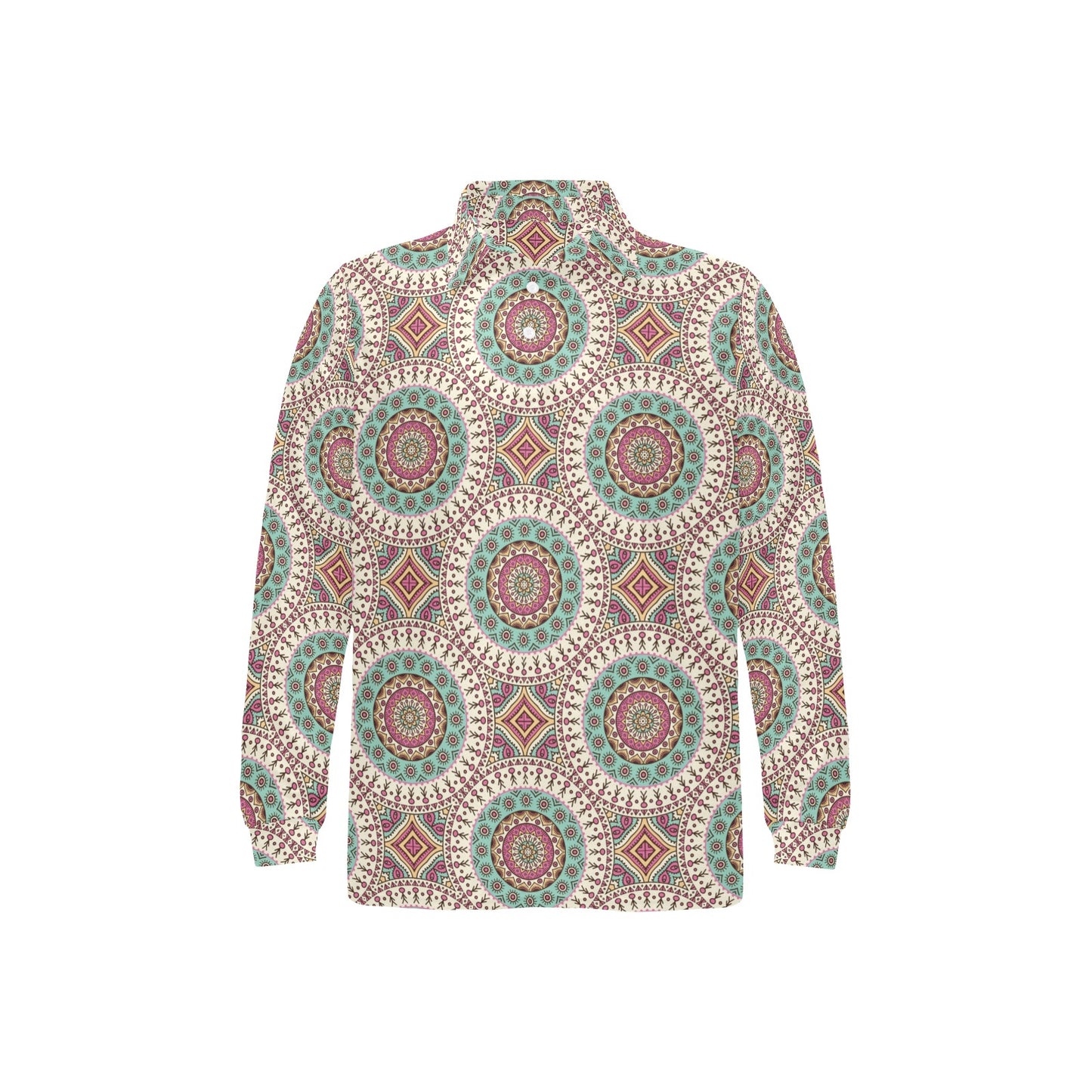 Bohemian Round Style Print Long Sleeve Polo Shirt For Men's