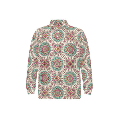 Bohemian Round Style Print Long Sleeve Polo Shirt For Men's