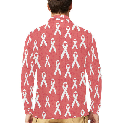 Autism Awareness Ribbon Design Print Long Sleeve Polo Shirt For Men's