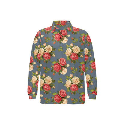 Rose Pattern Print Design RO017 Long Sleeve Polo Shirt For Men's