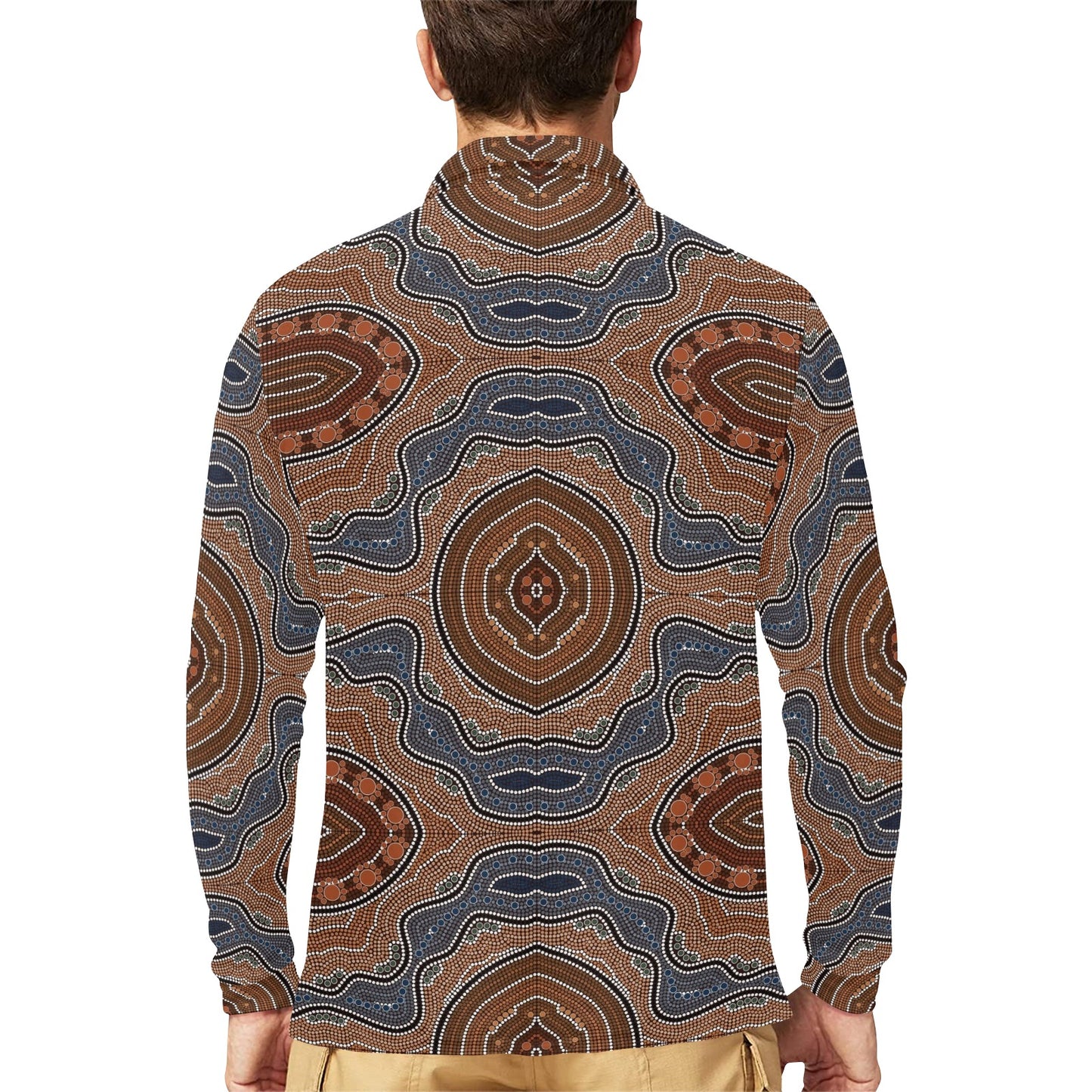 Aboriginal Pattern Print Design 01 Long Sleeve Polo Shirt For Men's