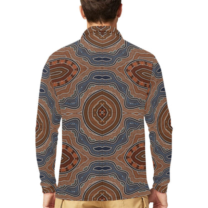 Aboriginal Pattern Print Design 01 Long Sleeve Polo Shirt For Men's