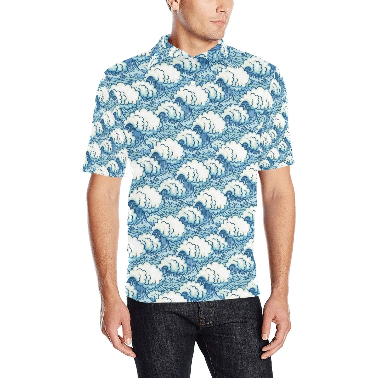 Wave Japan Style Print Design LKS304 Men Polo Shirt