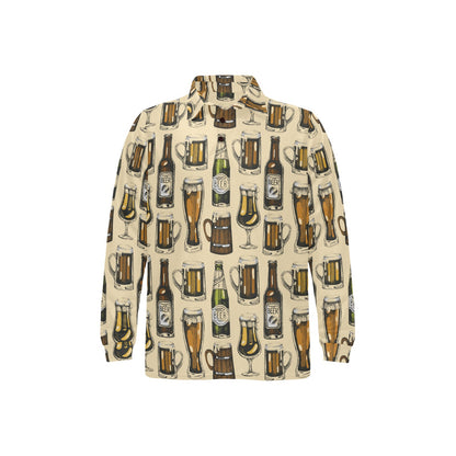 Beer Pattern Print Design 04 Long Sleeve Polo Shirt For Men's