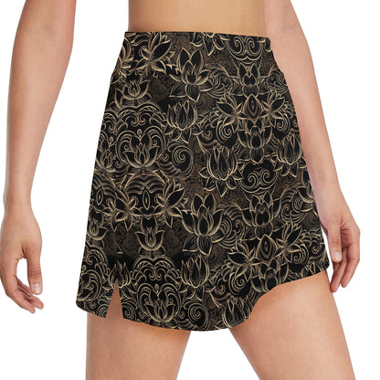 Lotus Gold Mandala Design Themed 17" Golf & Pickleball Skort with Pockets