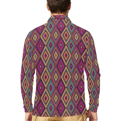 Southwestern Print Long Sleeve Polo Shirt For Men's