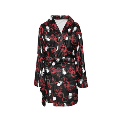 Skull With Red Dragon Print Design LKS304 Women's Fleece Robe