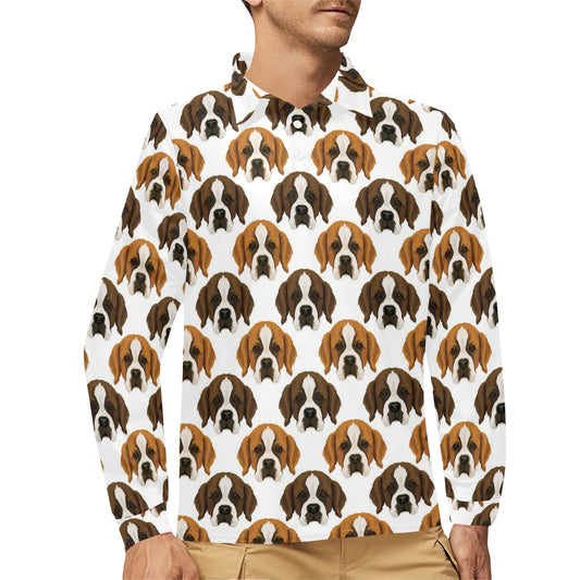 St Bernards Print Design LKS301 Long Sleeve Polo Shirt For Men's