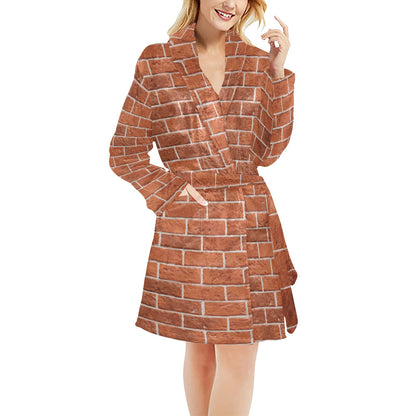 Brick Brown Pattern Print Design 02 Women's Fleece Robe