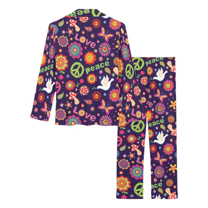 Flower Power Peace Design Print Women's Long Pajama Set