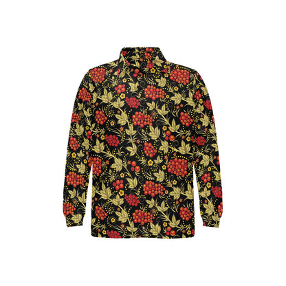 Cranberry Pattern Print Design CB02 Long Sleeve Polo Shirt For Men's
