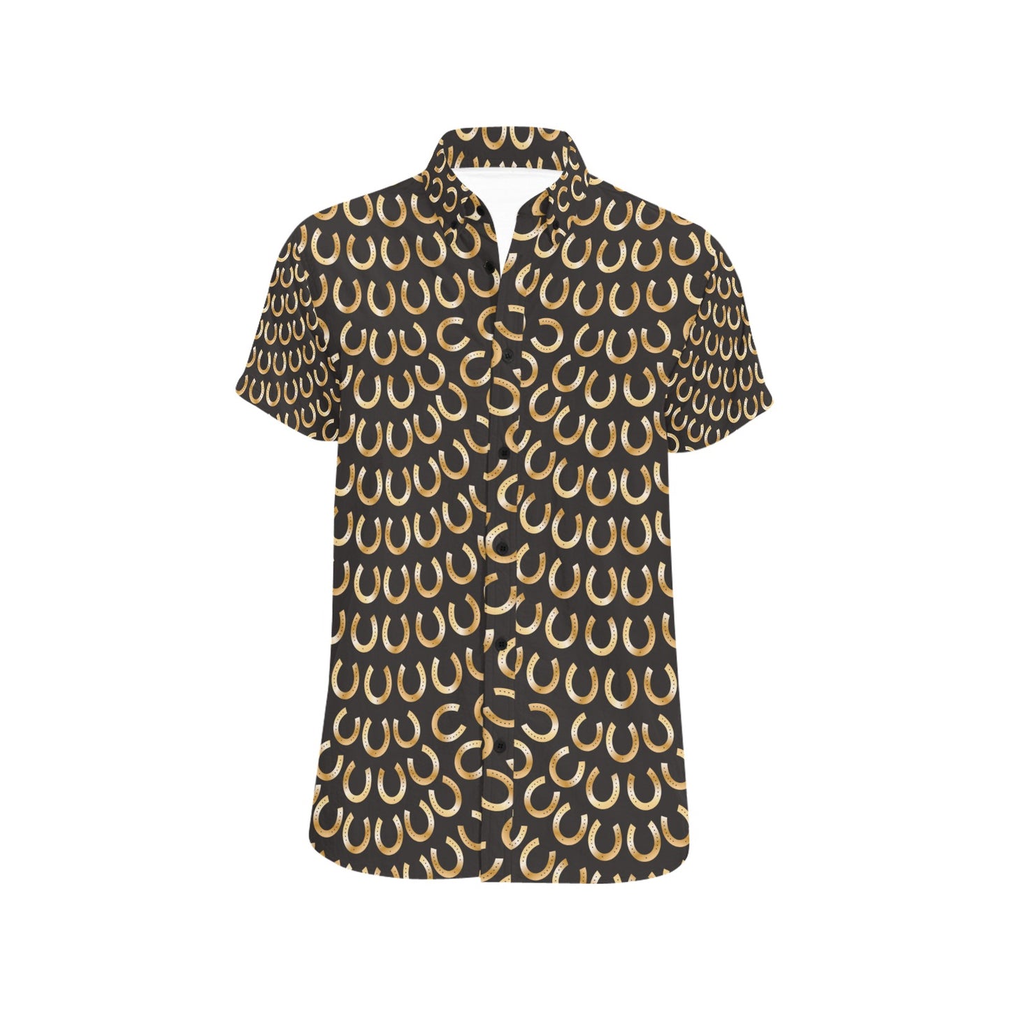 Horseshoe Print Design LKS304 Men Short Sleeve Button Up Shirt