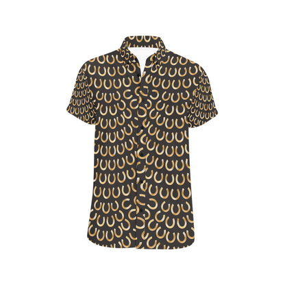 Horseshoe Print Design LKS304 Men Short Sleeve Button Up Shirt
