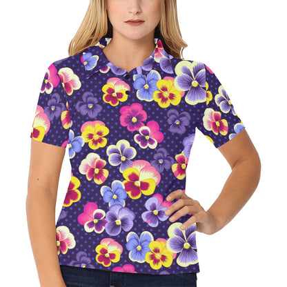 Pansy Pattern Print Design PS04 Women's Polo Shirt