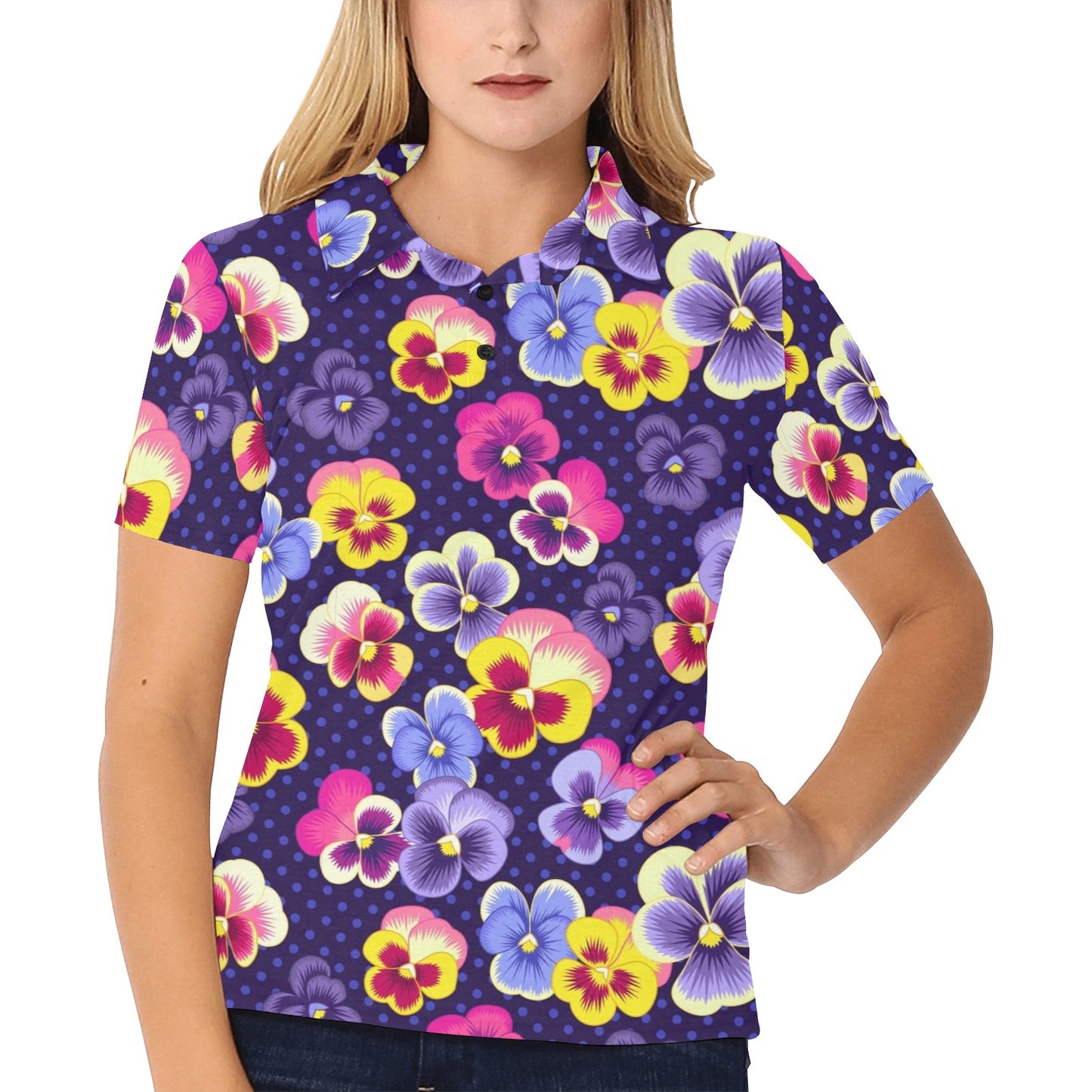 Pansy Pattern Print Design PS04 Women's Polo Shirt