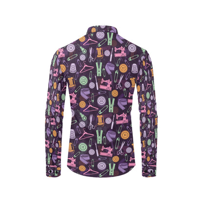 Sewing Equipment Print Design LKS306 Men's Long Sleeve Dress Shirt