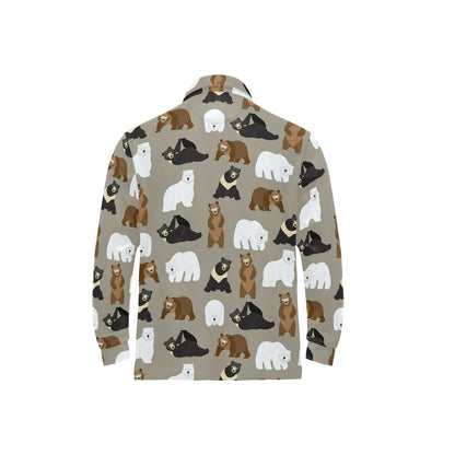 Bear Pattern Print Design BE03 Long Sleeve Polo Shirt For Men's