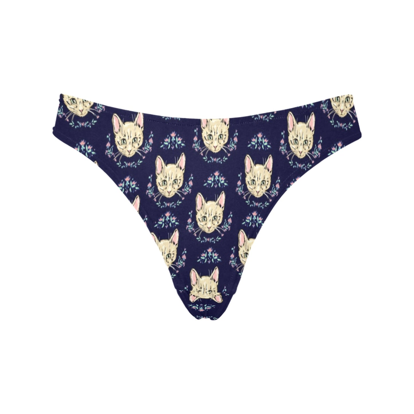 Cat Head with flower Print Pattern Women's Thongs