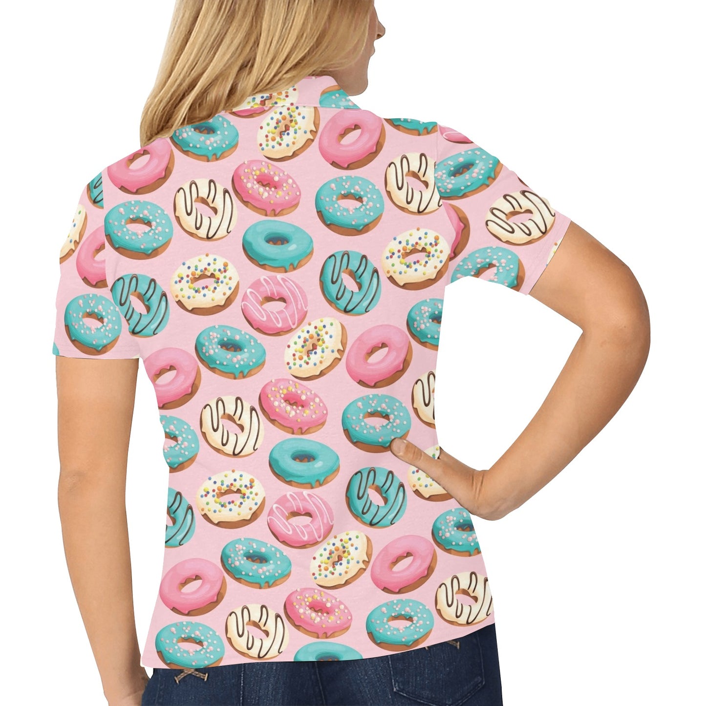 Donut Pattern Print Design DN06 Women's Polo Shirt
