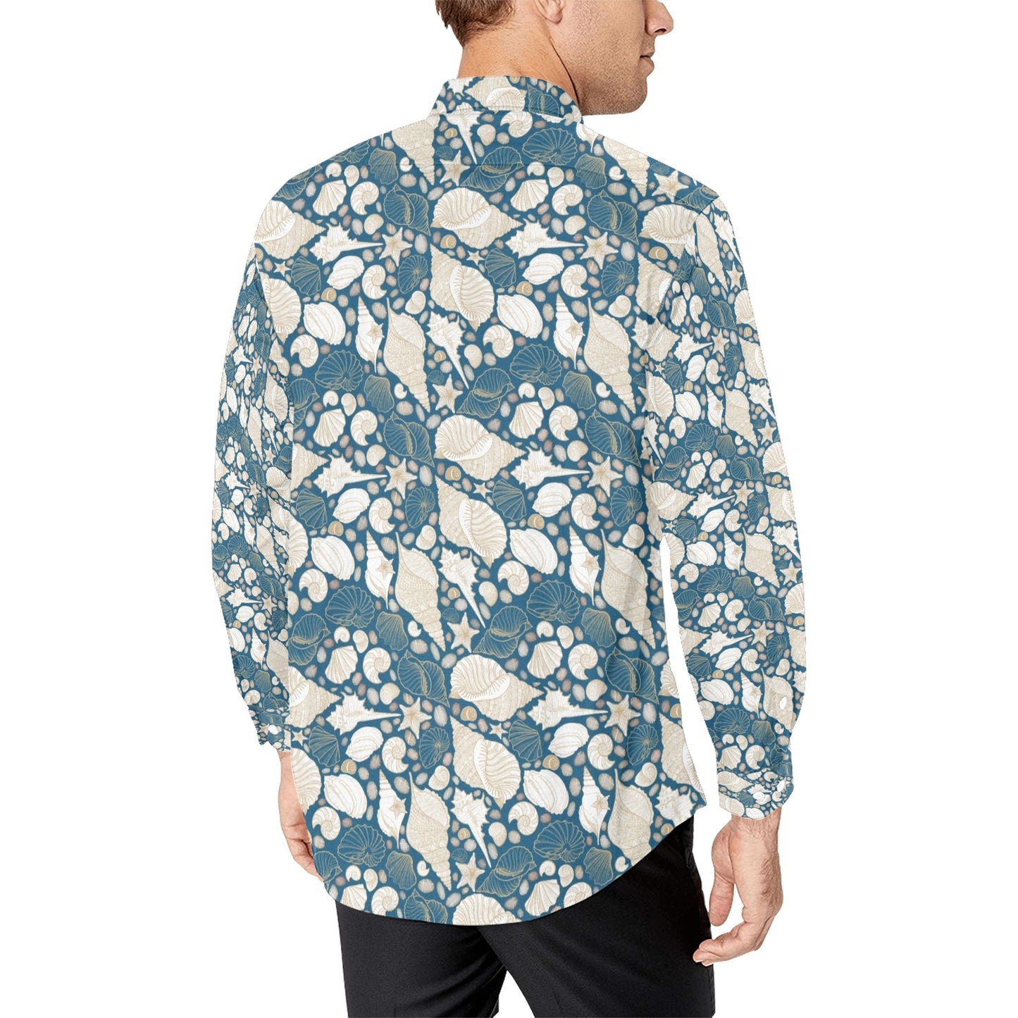 Seashell Print Design LKS308 Men's Long Sleeve Dress Shirt