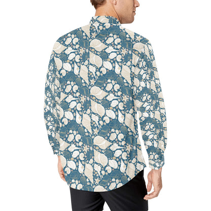 Seashell Print Design LKS308 Men's Long Sleeve Dress Shirt