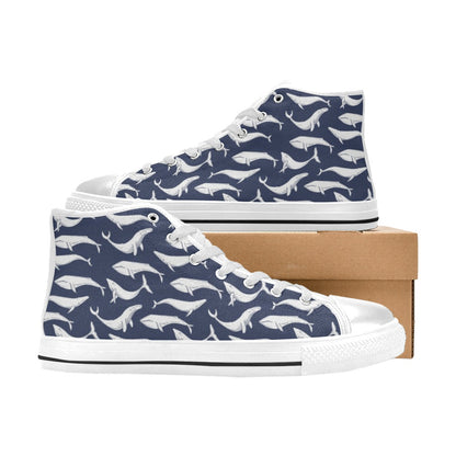 Whale Print Design LKS308 Men's High Top Canvas Shoes
