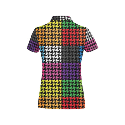 Houndstooth Colorful Pattern Print Design 01 Women's Polo Shirt