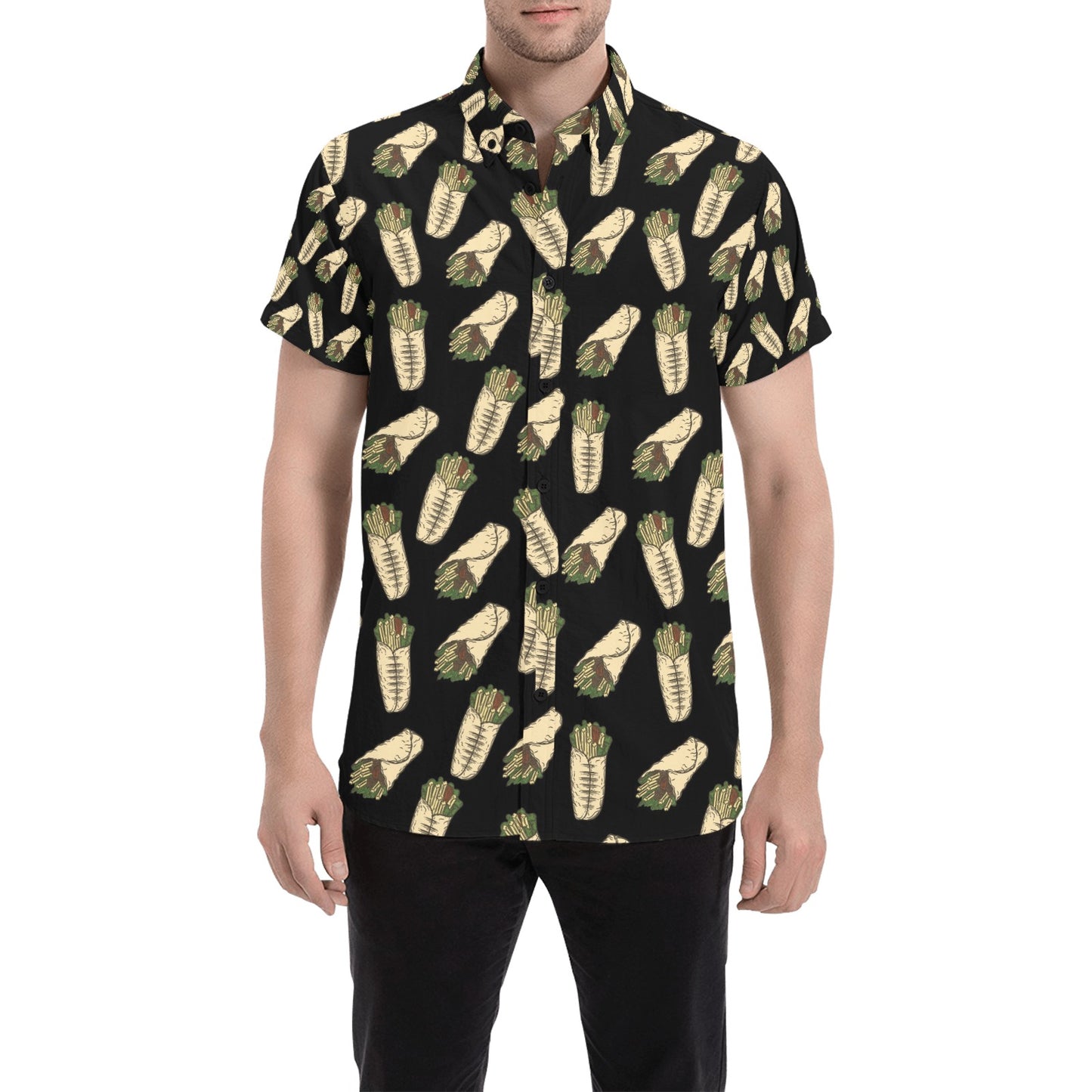Burrito Print Design LKS303 Men Short Sleeve Button Up Shirt