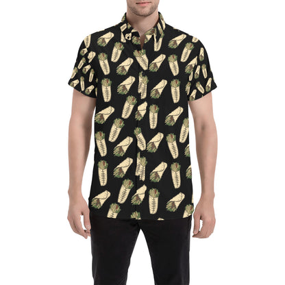 Burrito Print Design LKS303 Men Short Sleeve Button Up Shirt