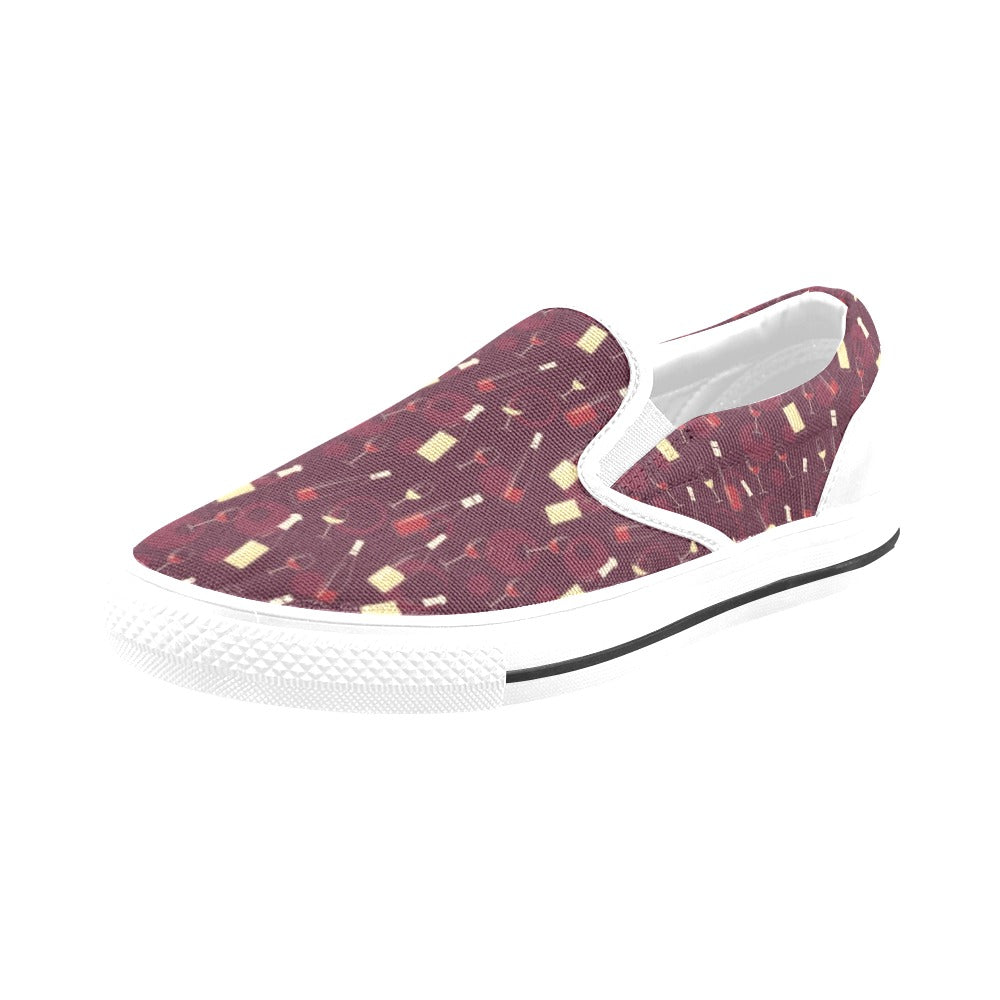 Wine Themed Print Design LKS302 White Slip Ons Canvas Women's Shoes