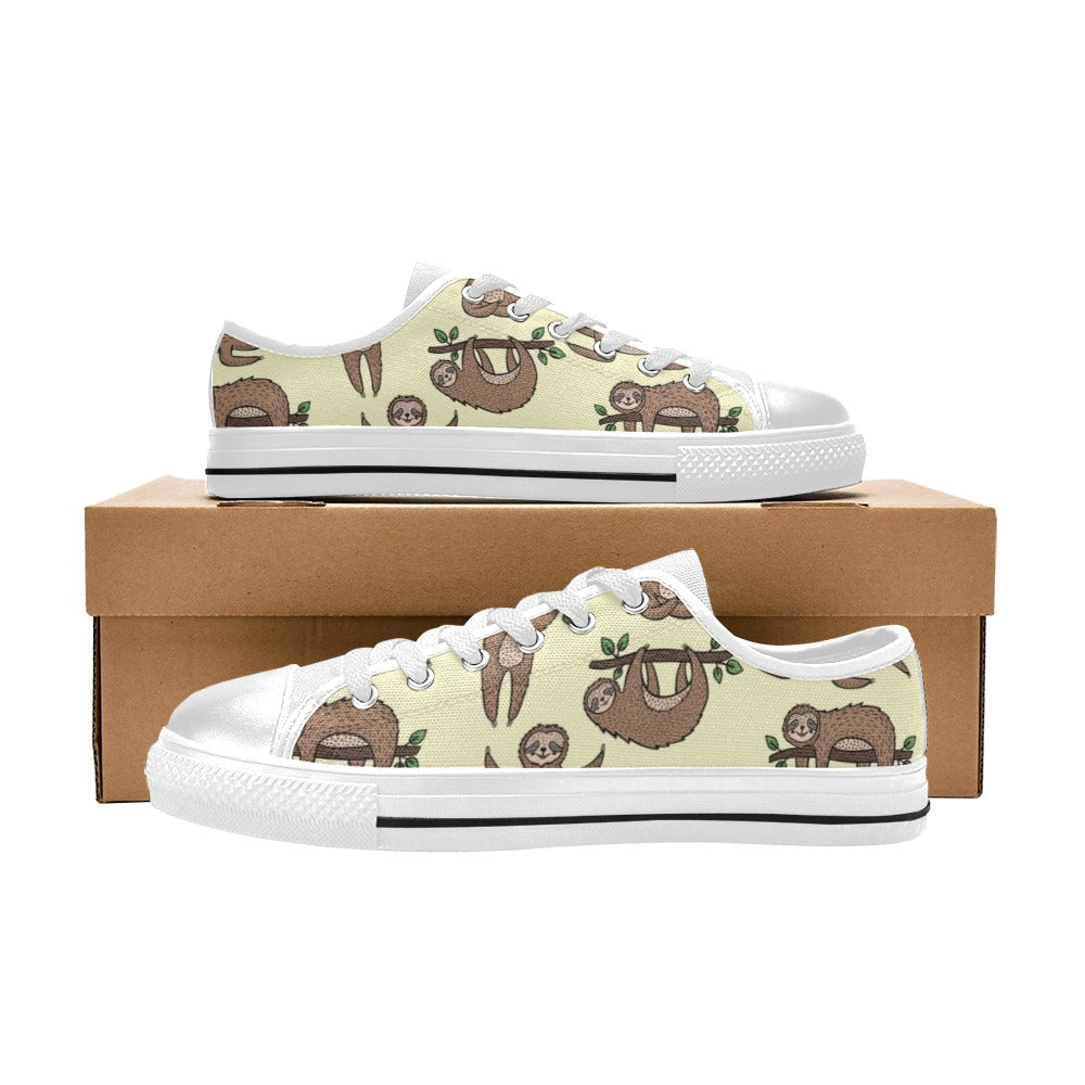 Sloth Print Design LKS3010 Women's White Low Top Shoes