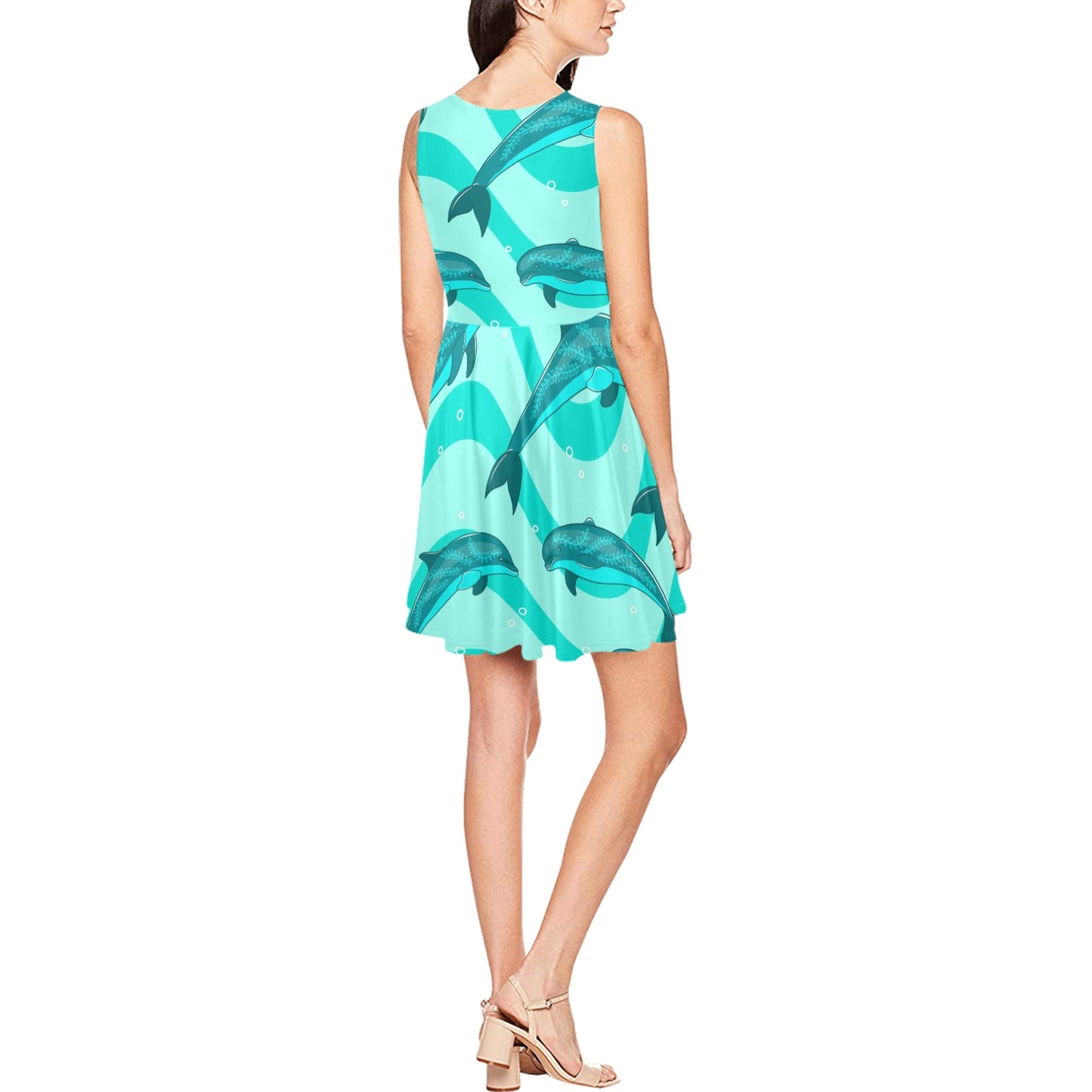 Dolphin Wave Print Sleeveless Dress